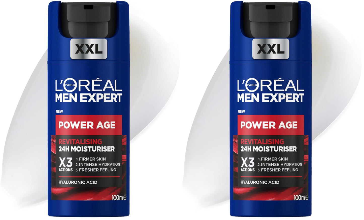 L'Oreal Paris Men Expert Power Age Revitalising 24 Hour Moisturiser XXL 100ml, with Hyaluronic Acid, X3 Actions: Firmer Skin, Intense Hydration, Fresher Skin