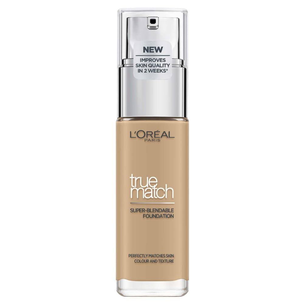 L'Oréal Paris Foundation for Face, Skincare Infused with Hyaluronic Acid, True Match Hydrating Liquid Foundation for All Skin Tones, 3N Creamy Beige, 30ml