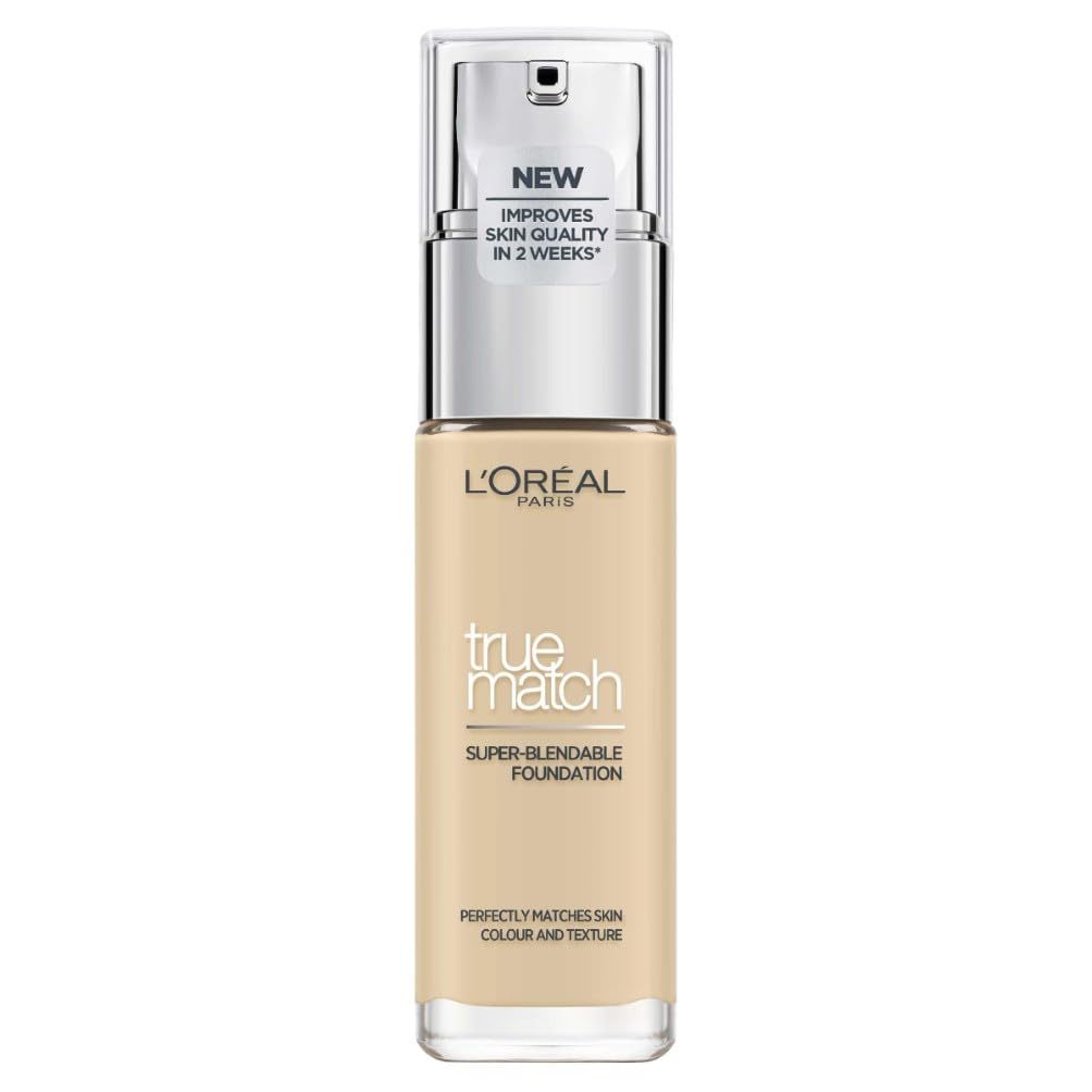 L'Oréal Paris Foundation for Face, Skincare Infused with Hyaluronic Acid, True Match Hydrating Liquid Foundation for All Skin Tones, 3N Creamy Beige, 30ml