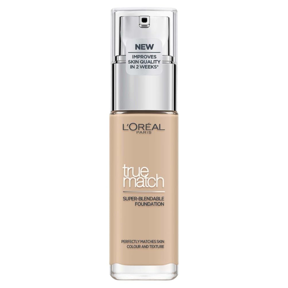 L'Oréal Paris Foundation for Face, Skincare Infused with Hyaluronic Acid, True Match Hydrating Liquid Foundation for All Skin Tones, 3N Creamy Beige, 30ml