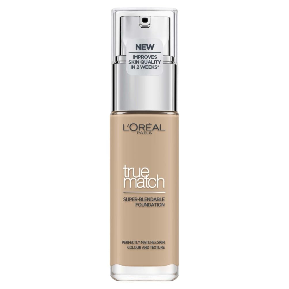 L'Oréal Paris Foundation for Face, Skincare Infused with Hyaluronic Acid, True Match Hydrating Liquid Foundation for All Skin Tones, 3N Creamy Beige, 30ml