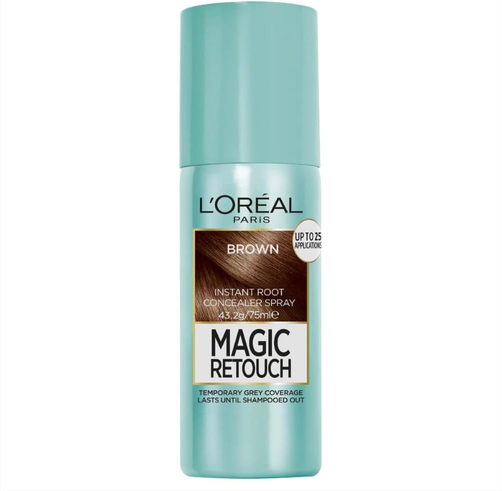 L’Oreal Paris Magic Retouch Instant Root Concealer Spray, Shade: Brown, for Quick Grey Coverage, Easy Application, Natural Finish, Scalp Coverage, Suitable for All Hair Colours, 75ml