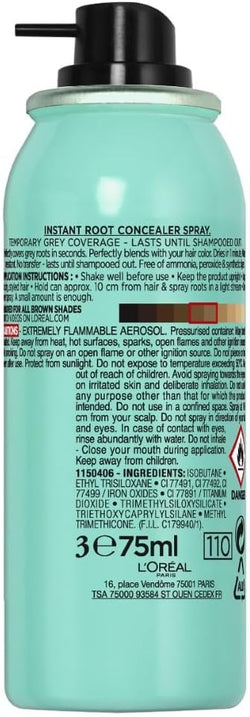 L’Oreal Paris Magic Retouch Instant Root Concealer Spray, Shade: Brown, for Quick Grey Coverage, Easy Application, Natural Finish, Scalp Coverage, Suitable for All Hair Colours, 75ml