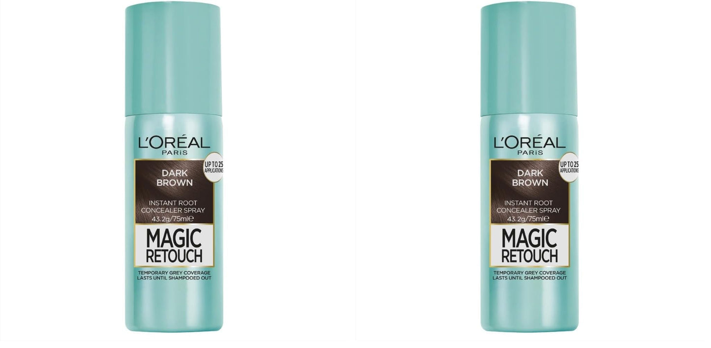 L’Oreal Paris Magic Retouch Instant Root Concealer Spray, Shade: Brown, for Quick Grey Coverage, Easy Application, Natural Finish, Scalp Coverage, Suitable for All Hair Colours, 75ml