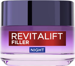 L'Oreal Paris Revitalift Filler Anti-Ageing Replumping Night Cream 50ml, with Hyaluronic Acid, to Deeply Hydrate, Visibly Fill Lines & Smooth Wrinkles
