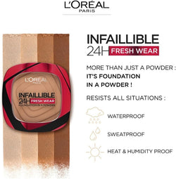 L'Oréal Paris Powder Foundation, Full Coverage, Mattifying, Heat and Humidity proof, Sweat-proof, Infallible, True Beige, 1g