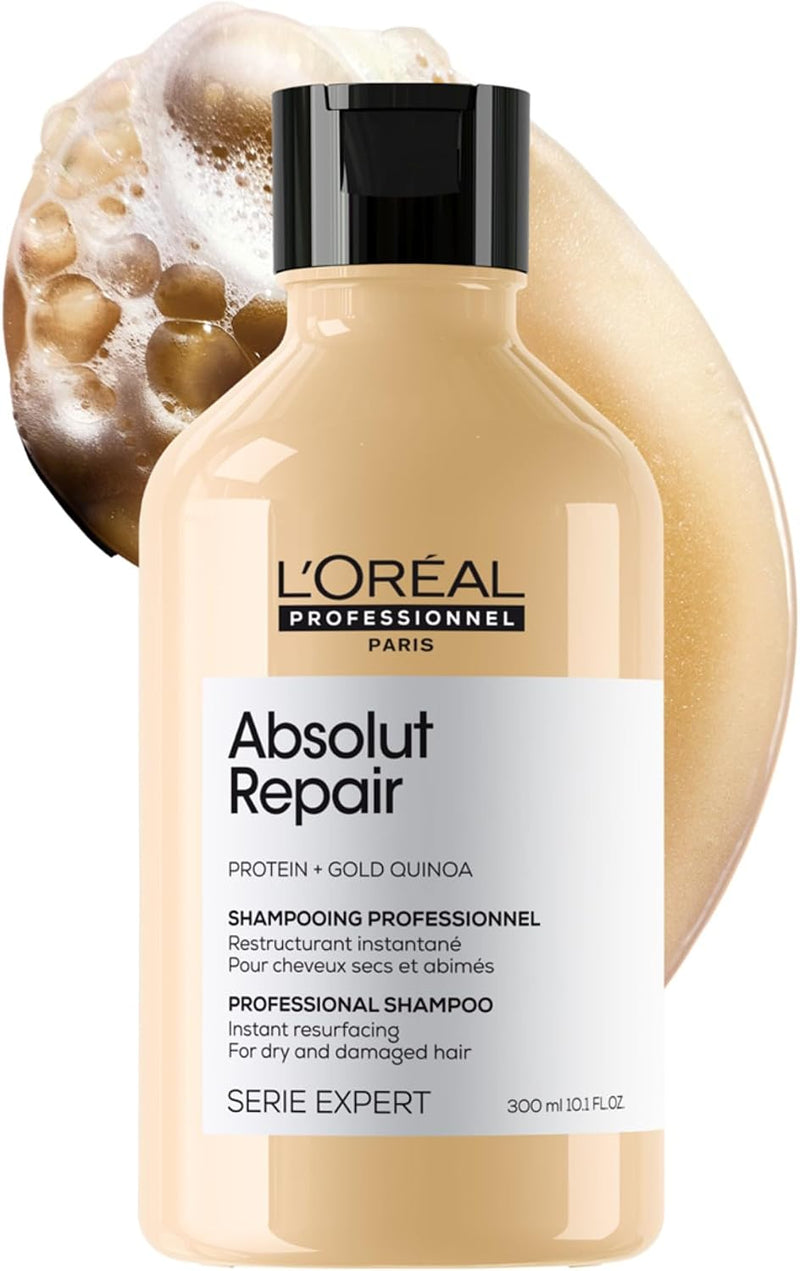L'Oreal Professionnel Absolut Repair Shampoo | Salon Grade Protein Hair Treatment | Repairs Damage & Provides Shine | With Quinoa & Proteins | For Dry Damaged Hair