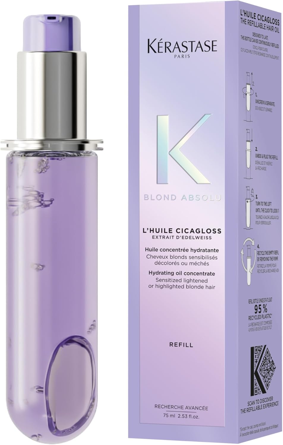 Kérastase Blond Absolu Oil Refill – Professional Hair Care for Shine, Repair & Smoothness 75ml