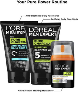 L'Oréal Paris Face Wash For Men, Cleanses and Purifies, For Oily Skin and Breakouts, With Oak Charcoal, Men Expert Pure Power Charcoal, 100ml