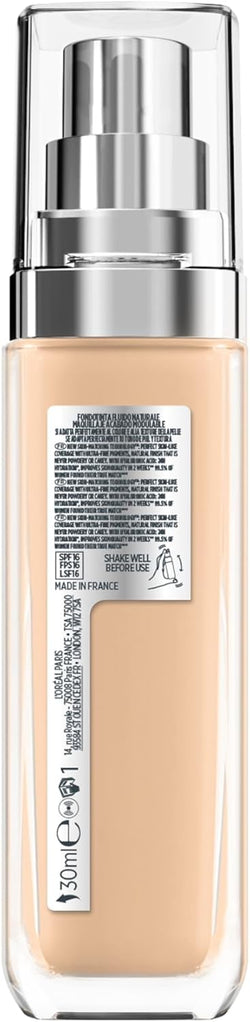 L'Oréal Paris Foundation for Face, Skincare Infused with Hyaluronic Acid, True Match Hydrating Liquid Foundation for All Skin Tones, 3N Creamy Beige, 30ml
