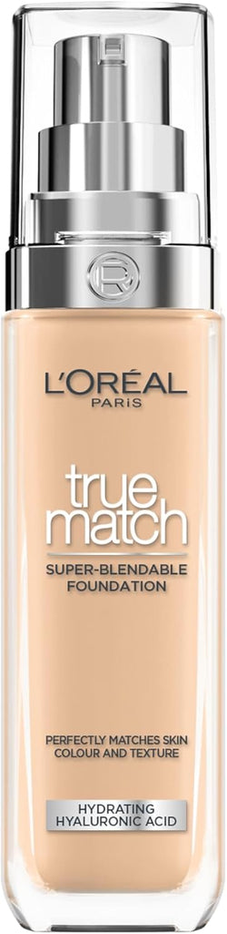 L'Oréal Paris Foundation for Face, Skincare Infused with Hyaluronic Acid, True Match Hydrating Liquid Foundation for All Skin Tones, 3N Creamy Beige, 30ml