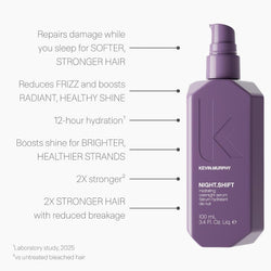 KEVIN.MURPHY NIGHT.SHIFT Overnight Hair Serum - For Dry or Frizzy Hair - Frizz Control Hair Moisturiser, Leave In Hair Treatment with Hyaluronic Acid & Kakadu Plum - 100mL