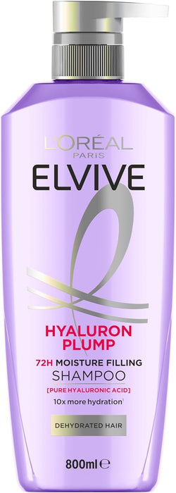 L’Oréal Paris Elvive Hyaluron Plump 72H Moisture Filling Hair Shampoo, for Dehydrated, Dry Hair, with Hyaluronic Acid, Deep Hydration, 800ml
