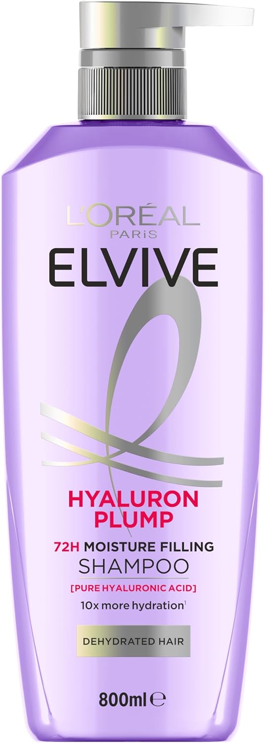L’Oréal Paris Elvive Hyaluron Plump 72H Moisture Filling Hair Shampoo, for Dehydrated, Dry Hair, with Hyaluronic Acid, Deep Hydration, 800ml