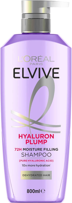 L’Oréal Paris Elvive Hyaluron Plump 72H Moisture Filling Hair Shampoo, for Dehydrated, Dry Hair, with Hyaluronic Acid, Deep Hydration, 800ml