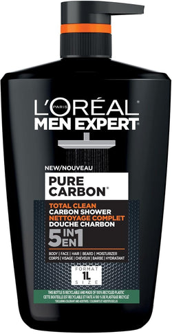 L'Oreal Paris Men Expert Pure Carbon 5-in-1 Body Wash & Shampoo XXXL 1L, Daily Shower Gel, for Cleansing Body, Face, Hair & Beard, Recyclable Bottle made of 100% Recycled Plastic