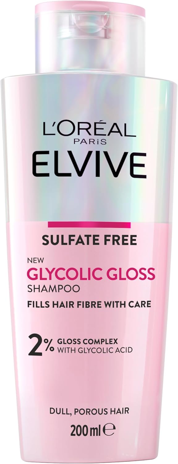 L’Oreal Paris Elvive Glycolic Gloss Shampoo, with Glycolic Acid, for Long-lasting Smooth & Shiny Hair, for Dull Hair, suitable for all Hair Types, 200ml