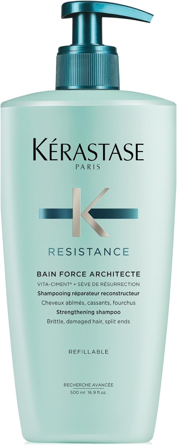 Kérastase Shampoo for Damaged and Damaged Hair, Regenerating and Strengthening Hair Bath, Bain Force Architecte, Resistance, 500 ml