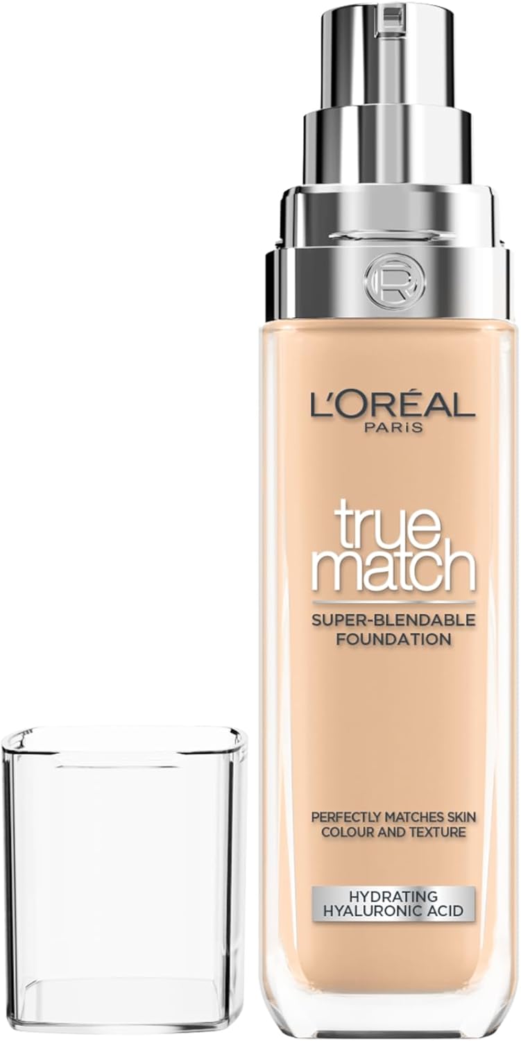 L'Oréal Paris Foundation for Face, Skincare Infused with Hyaluronic Acid, True Match Hydrating Liquid Foundation for All Skin Tones, 3N Creamy Beige, 30ml