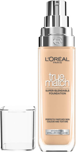 L'Oréal Paris Foundation for Face, Skincare Infused with Hyaluronic Acid, True Match Hydrating Liquid Foundation for All Skin Tones, 3N Creamy Beige, 30ml