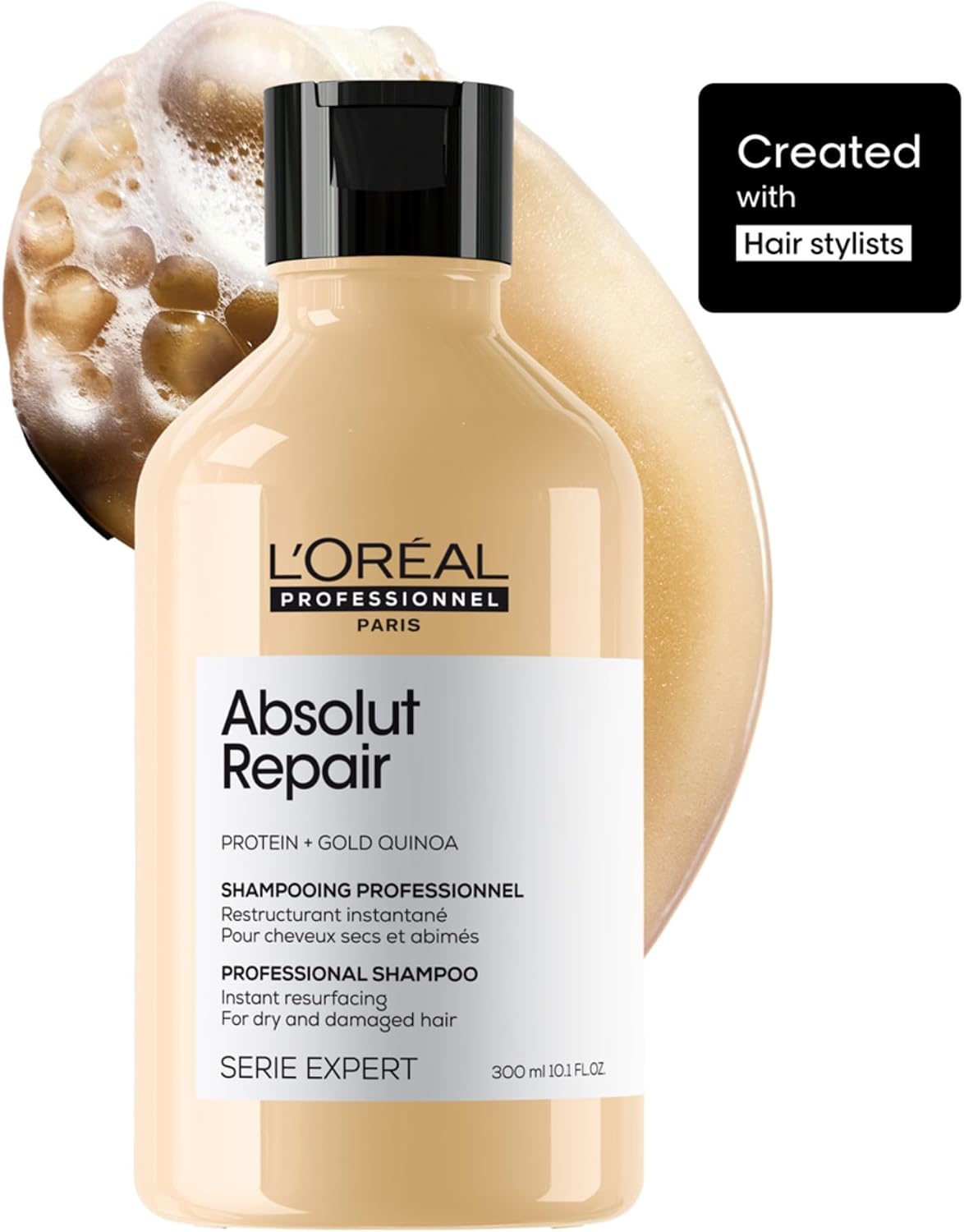 L'Oreal Professionnel Absolut Repair Shampoo | Salon Grade Protein Hair Treatment | Repairs Damage & Provides Shine | With Quinoa & Proteins | For Dry Damaged Hair