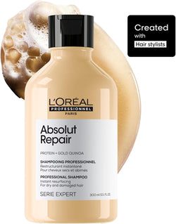 L'Oreal Professionnel Absolut Repair Shampoo | Salon Grade Protein Hair Treatment | Repairs Damage & Provides Shine | With Quinoa & Proteins | For Dry Damaged Hair