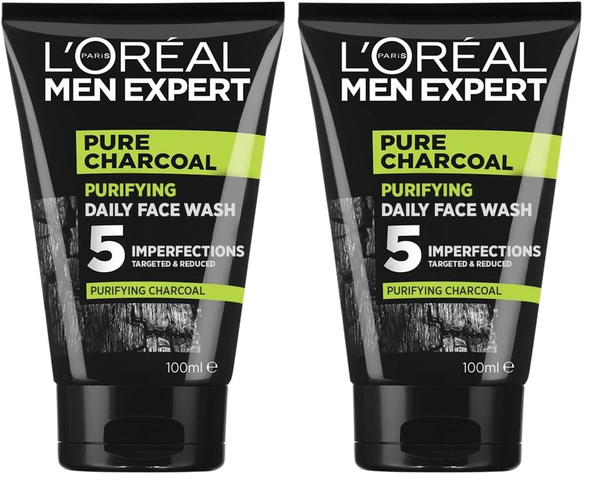 L'Oréal Paris Face Wash For Men, Cleanses and Purifies, For Oily Skin and Breakouts, With Oak Charcoal, Men Expert Pure Power Charcoal, 100ml
