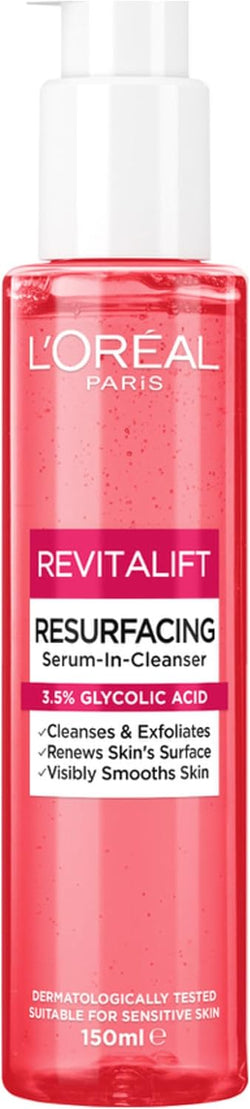 L'Oréal Paris Revitalift Resurfacing Serum-In-Cleanser, 3.5% Glycolic Acid, Cleanses and Exfoliates, Renews Skin's surface, Visibly smooths skin, 150ml