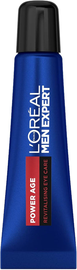 L'Oreal Paris Men Expert Power Age Revitalising Eye Cream 15ml, with Hyaluronic Acid, Smoothes Contour to Visibly Reduce Wrinkles, Dark Circles & Eye Bags