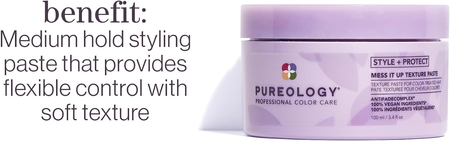 Pureology Style + Protect Mess It Up Texture Paste For Color-Treated Hair - Provides Medium Hold Texture and Shine, Sulfate-Free & Vegan | 100ml