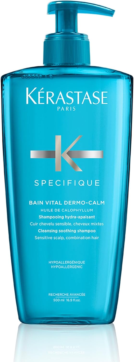 Kérastase Shampoo for Sensitive Scalp, Clarifying Hair Bath to Relieve Itching, Bain Vital Dermo-Calm, Spécifique 500 ml