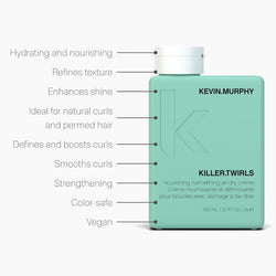 KEVIN.MURPHY KILLER.TWIRLS Hydrating Curl Defining Cream - For Curly & Permed Hair, Frizz Control - Humidity-Resistant Leave In Styling Hair Care Creme with Oat Milk & Shea Butter - 150 mL