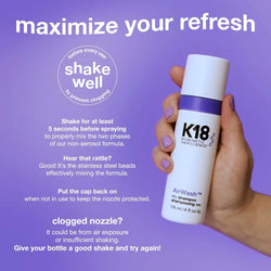 K18 AirWash Dry Shampoo, 120ml - Non-Aerosol Spray, Absorbs Oil, No White Cast, Neutralises Odour with Microalgae and odorBIND Technology - For All Hair Types