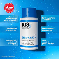 K18 Damage Shield Protective Conditioner, 250ml - Detangles, Smooths, Seals Cuticle with Ceramide and K18PEPTIDE, Silicone Free - For Colour Treated and Curly Hair