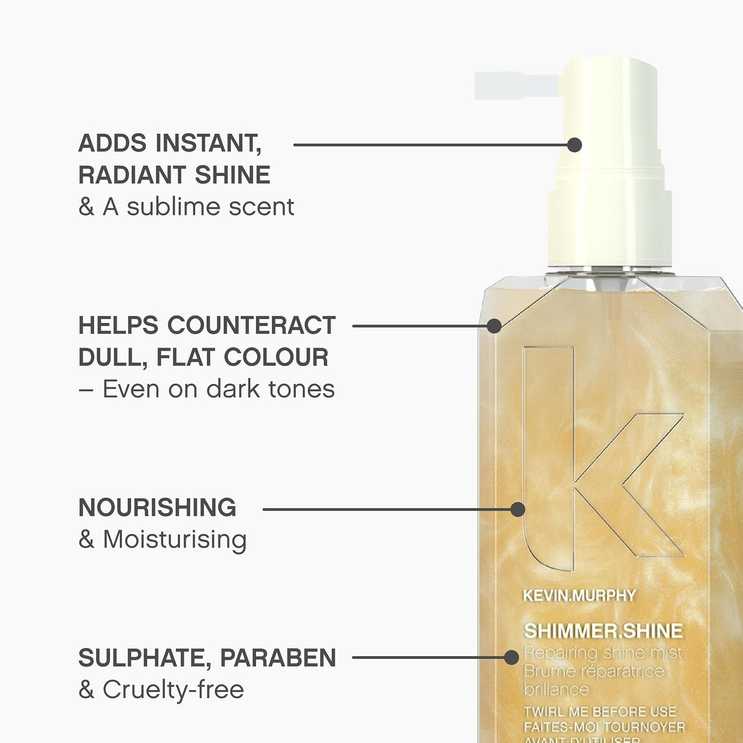 KEVIN.MURPHY SHIMMER.SHINE Leave-In Hair Repair Mist - For All Hair Types/Dry, Dull Hair - Hair Shine Treatment & Finishing Spray with Vitamins C & E, Baobab & Fruit Extracts - 100 mL