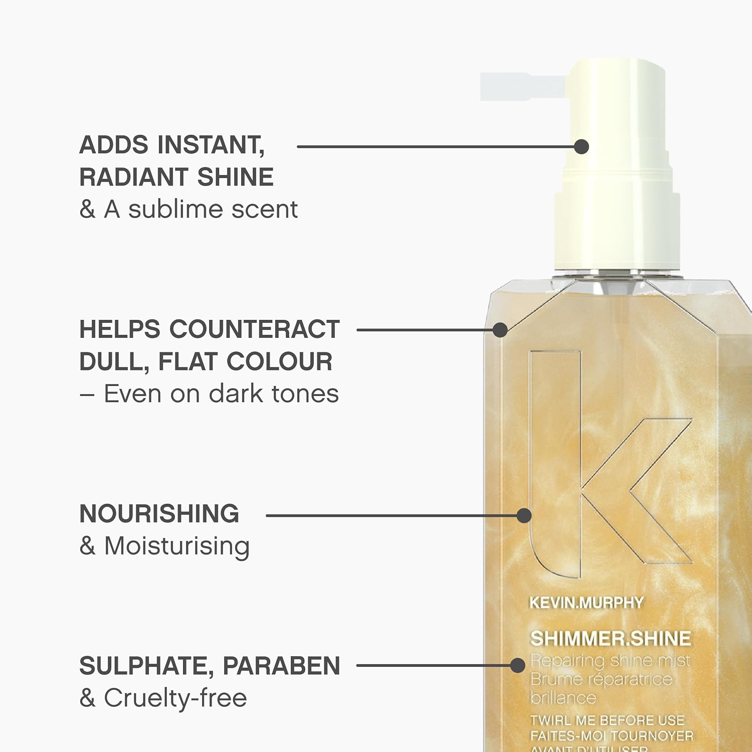 KEVIN.MURPHY SHIMMER.SHINE Leave-In Hair Repair Mist - For All Hair Types/Dry, Dull Hair - Hair Shine Treatment & Finishing Spray with Vitamins C & E, Baobab & Fruit Extracts - 100 mL