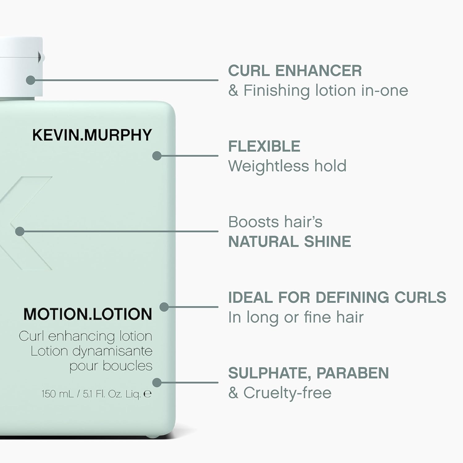 KEVIN.MURPHY MOTION.LOTION Curl Enhancing Lotion - For Long, Fine or Wavy Hair/Frizz Control Hair Product - Curl Defining Cream with Sesame & Bergamot Oils - 150 mL