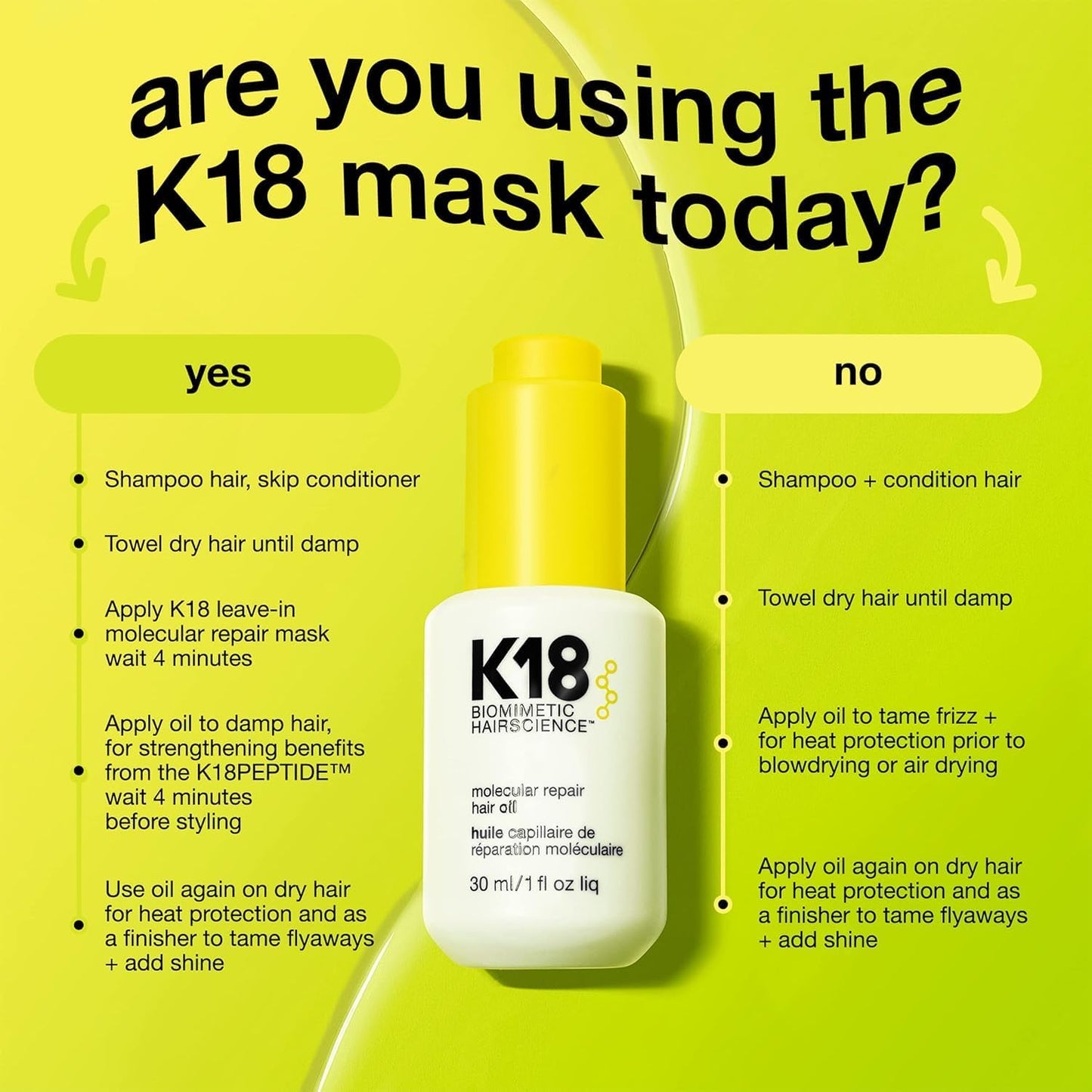 K18 Molecular Repair Hair Oil, 30ml - Lightweight, Silicone Free, Controls Frizz, Boosts Shine, Heat Protection with Avocado Oil - For All Hair Types