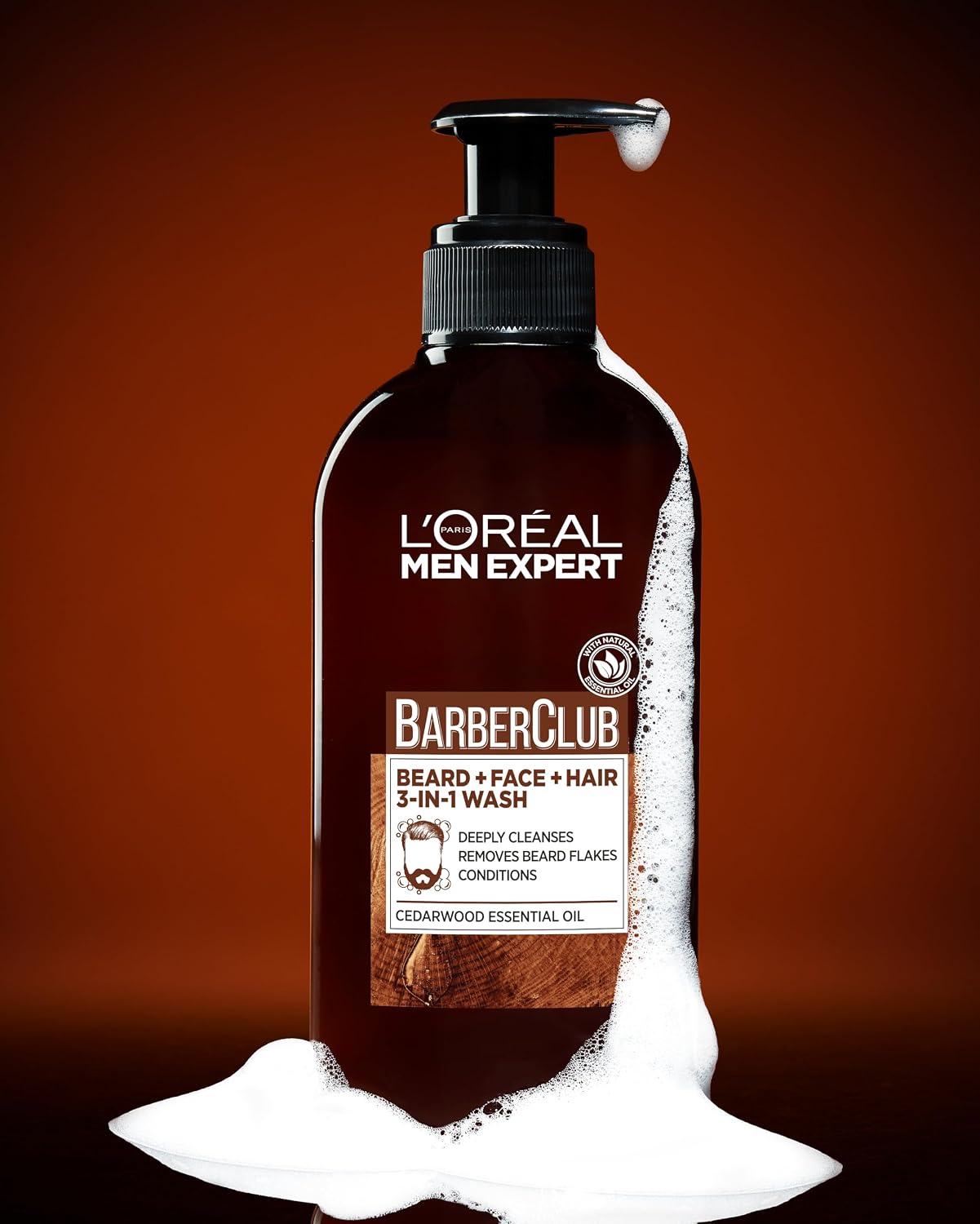 L'Oreal Paris Men Expert Barber Club 3-in-1 Beard, Face & Hair Wash 200ml, with Natural Essential Oils, for Daily Cleansing, to Remove Beard Flakes, Soften Beard & Condition Hair