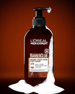 L'Oreal Paris Men Expert Barber Club 3-in-1 Beard, Face & Hair Wash 200ml, with Natural Essential Oils, for Daily Cleansing, to Remove Beard Flakes, Soften Beard & Condition Hair