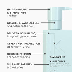 KEVIN.MURPHY KILLER.CURLS Leave-In Curl Defining Cream - For Curly, Coily & Wavy Hair - Anti-Frizz, Curl Activator, Hair Heat Protectant with Aloe Vera & Baobab Oil - 200 mL
