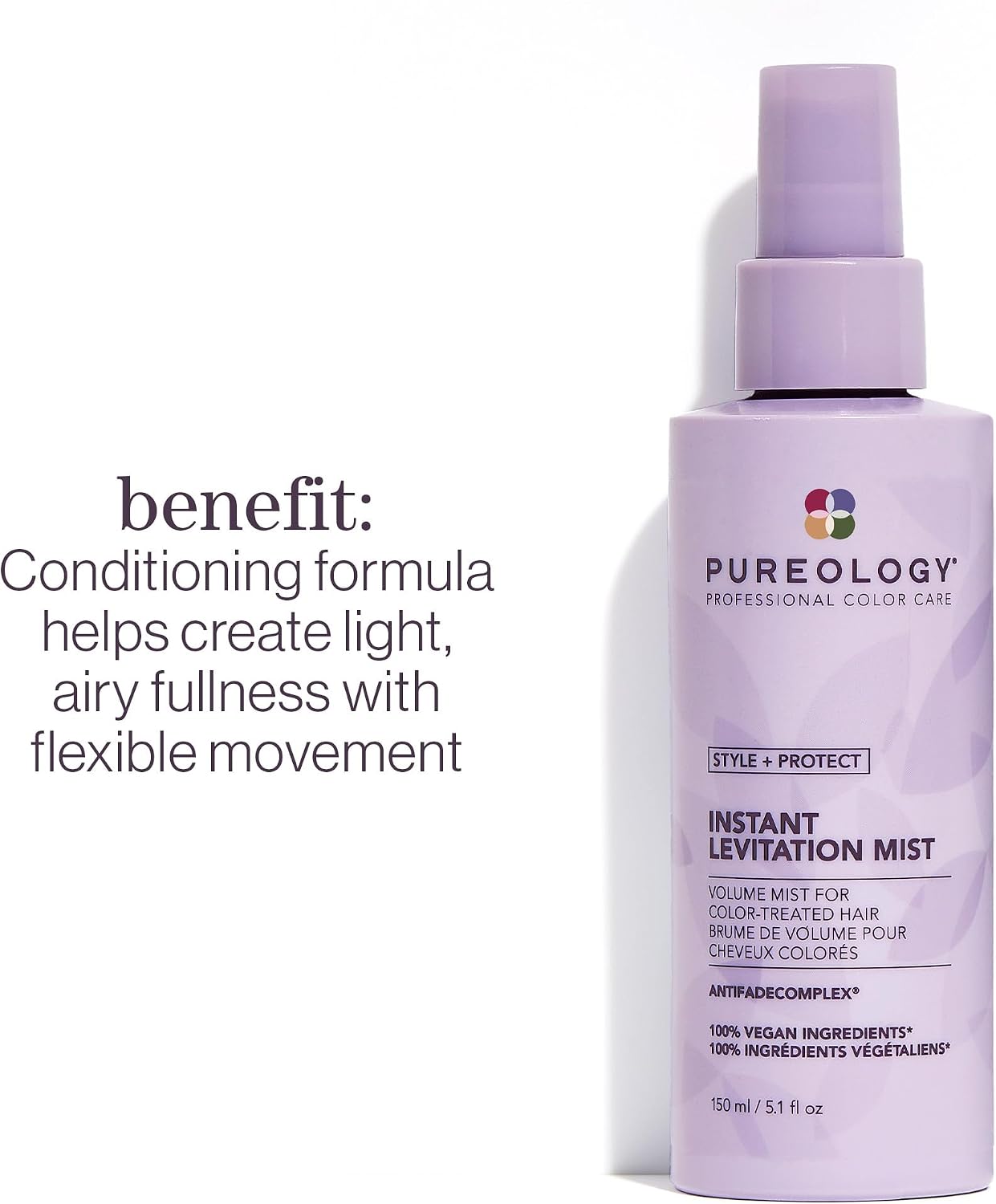 Pureology Style + Protect Instant Levitation Mist For Fine, Color-Treated Hair - Volumizes Without Weighing Down, Sulfate-Free & Vegan | 150ml
