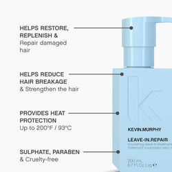 KEVIN.MURPHY LEAVE-IN.REPAIR Keratin Hair Treatment - For Damaged Hair Repair & All Hair Types - Hair Repair Leave In Conditioner & Heat Protectant with Protein - 200 mL