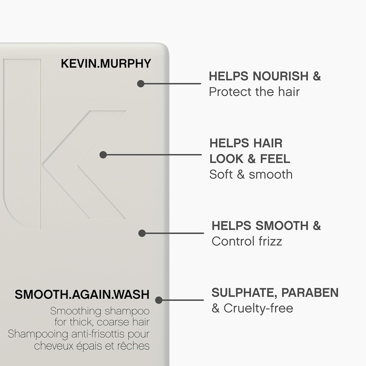 KEVIN.MURPHY SMOOTH.AGAIN.WASH Frizz Control Shampoo - For Thick, Coarse & Unruly Hair - Moisturising Sulphate Free Shampoo with Monoi Oil & Murumuru Butter - 250 mL