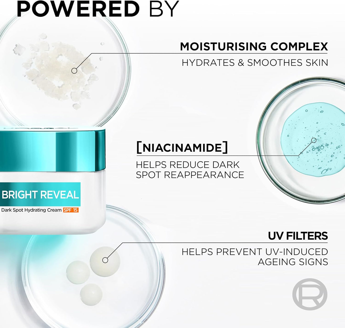 L’Oréal Paris Bright Reveal, Niacinamide, Dark Spot Hydrating Day Cream, Protects, Brightens and Evens Skin Tone, SPF 15, 50ml