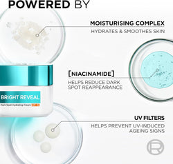 L’Oréal Paris Bright Reveal, Niacinamide, Dark Spot Hydrating Day Cream, Protects, Brightens and Evens Skin Tone, SPF 15, 50ml