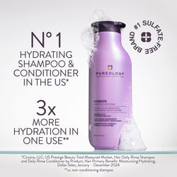Pureology Hydrate Moisturising Shampoo | Softens and Deeply Hydrates Dry Hair | For Medium to Thick Color Treated Hair | Sulfate-Free | Vegan |266ml