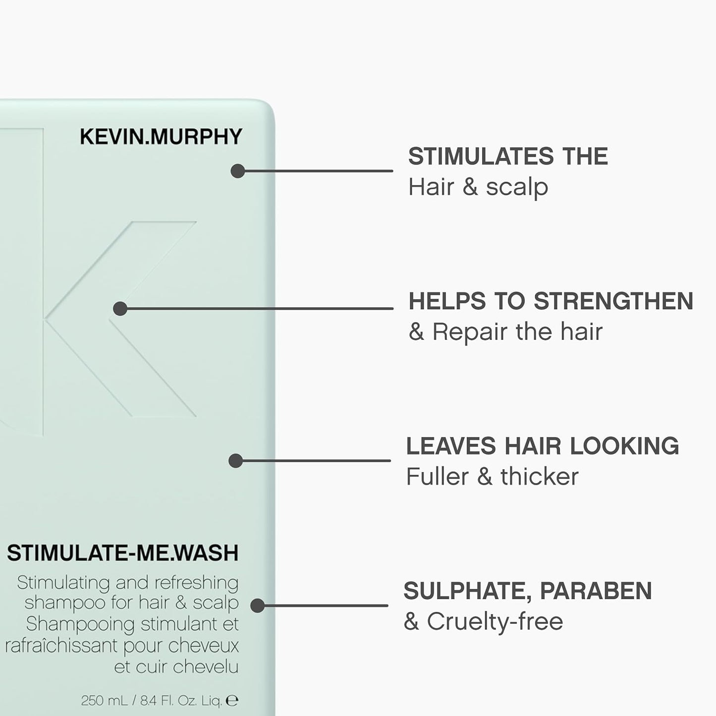 KEVIN.MURPHY STIMULATE-ME.WASH Thickening Clarifying Shampoo - For Thinning or Weak Hair & Scalp Cleansing - Sulphate-Free Formula With Camphor, Bergamot & Black Pepper - 250 mL