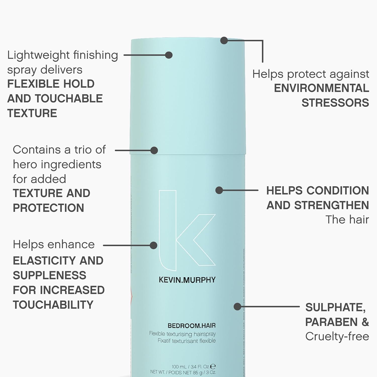 KEVIN.MURPHY BEDROOM.HAIR Texturising Hair Spray - For Beach Waves/All Hair Types - Flexible Hold & Volumising Styling Spray with Ginger Root Extract - 235mL