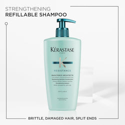 Kérastase Shampoo for Damaged and Damaged Hair, Regenerating and Strengthening Hair Bath, Bain Force Architecte, Resistance, 500 ml